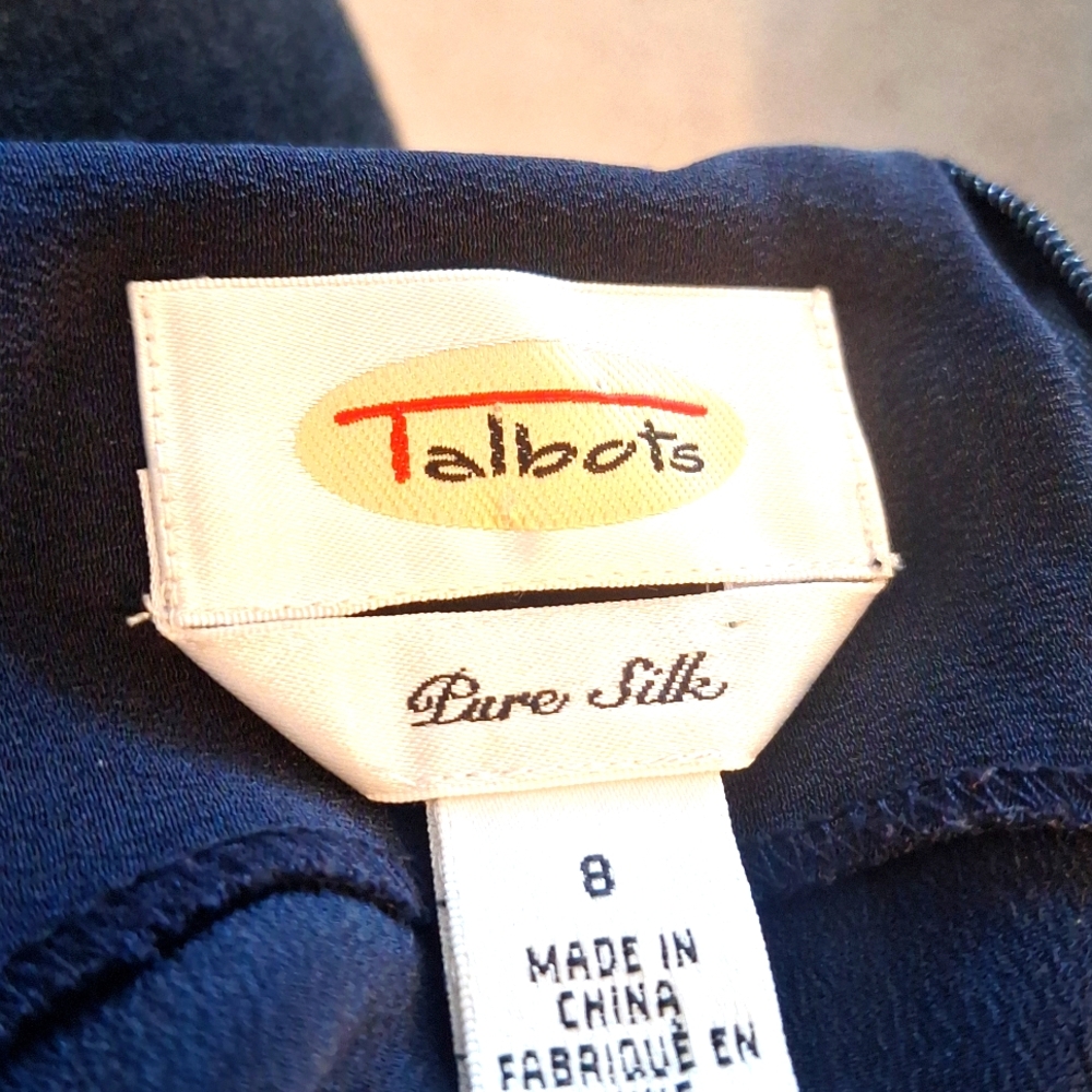 TALBOTS PURE SILK Navy and White Sleeveless Dress Size 8 - Picture 6 of 7